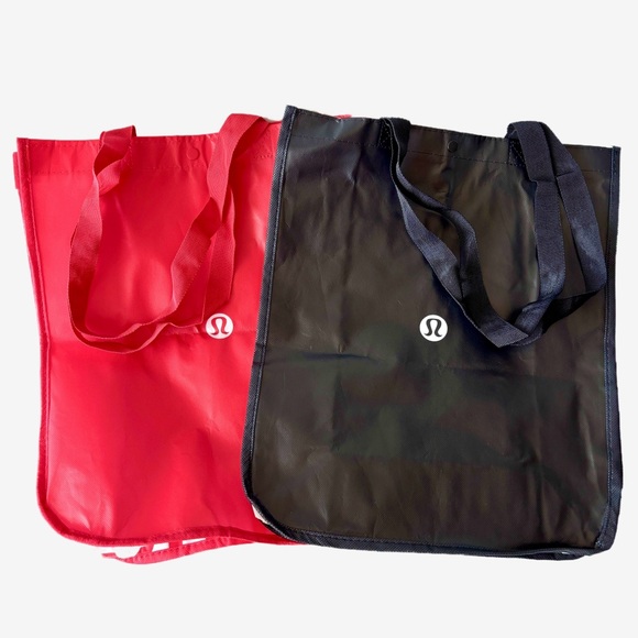 🥰3 for $30🥰 NEW Set of 2 Lululemon Reusable Shopping Gift Bags Totes Black & Red - Picture 1 of 1
